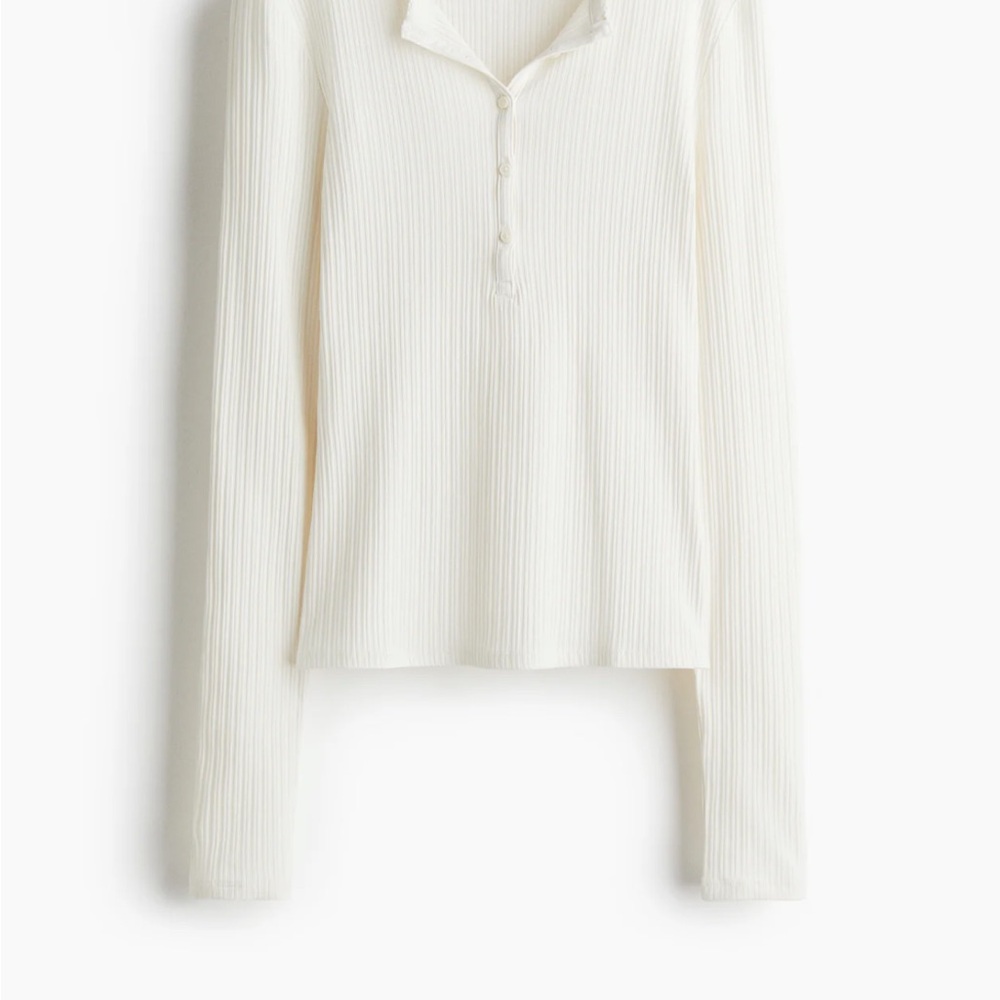 H&M Cream Ribbed Long Sleeve Top